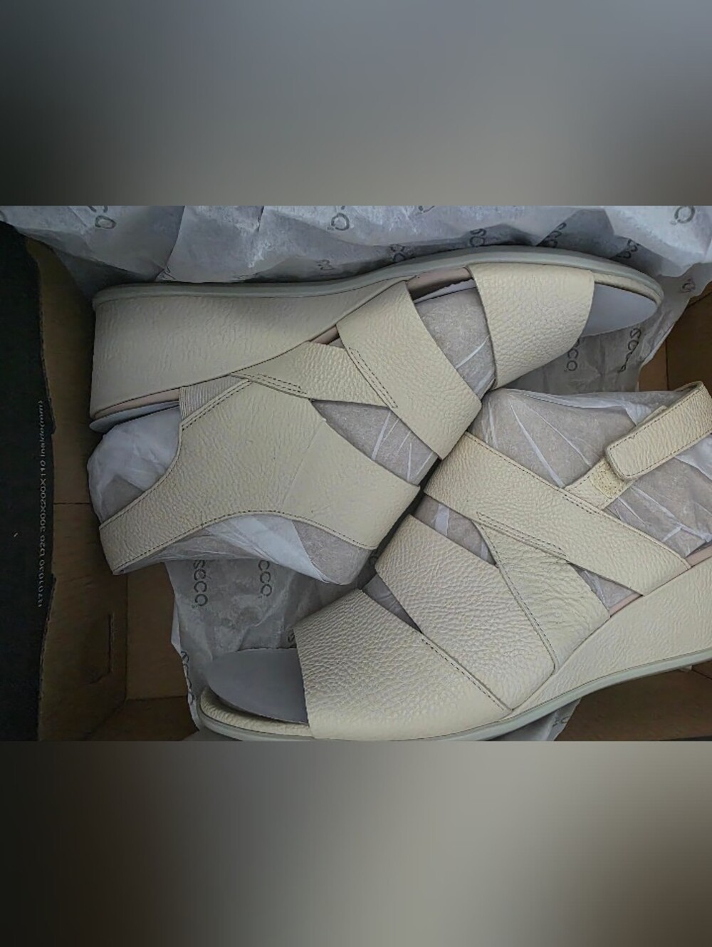 Ecco Cream Leather Crisscross Wedge Sandals